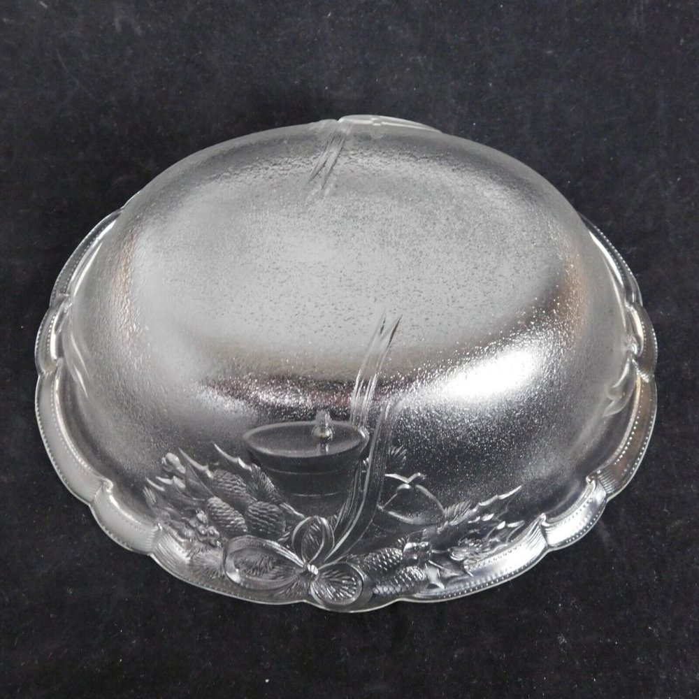 Mikasa Serving Bowl Festive Bells Embossed Oval Frosted Glass Scrolled Edge - Picture 5 of 8